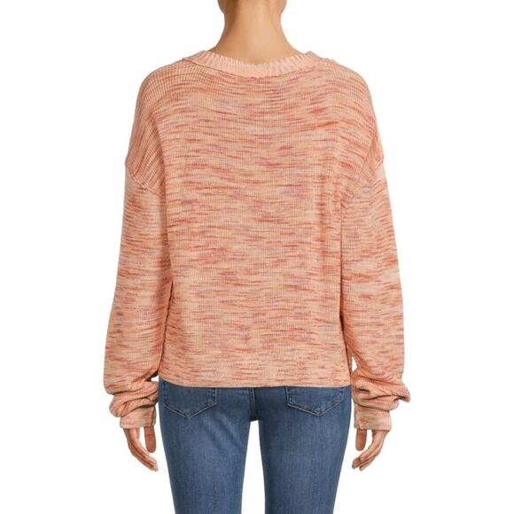 Free People Womens Knit Pink Heathered Cozy Button Henley Sweater Size XS - Picture 2 of 7